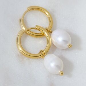AE 14K Gold-Plated Pearl Huggie Pearl Earings